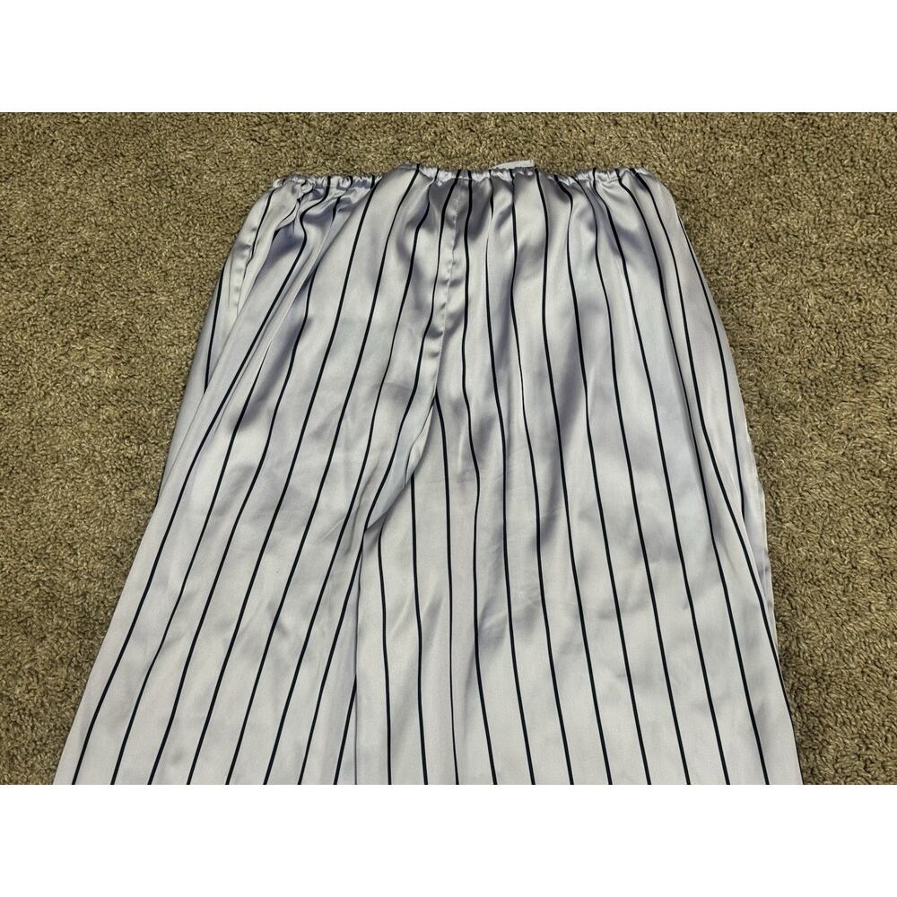 SKIMS Woven Shine Sleep Lace Pants Blue Pinstripe Satin Lounge Pajama Bottoms XS - Picture 7 of 9